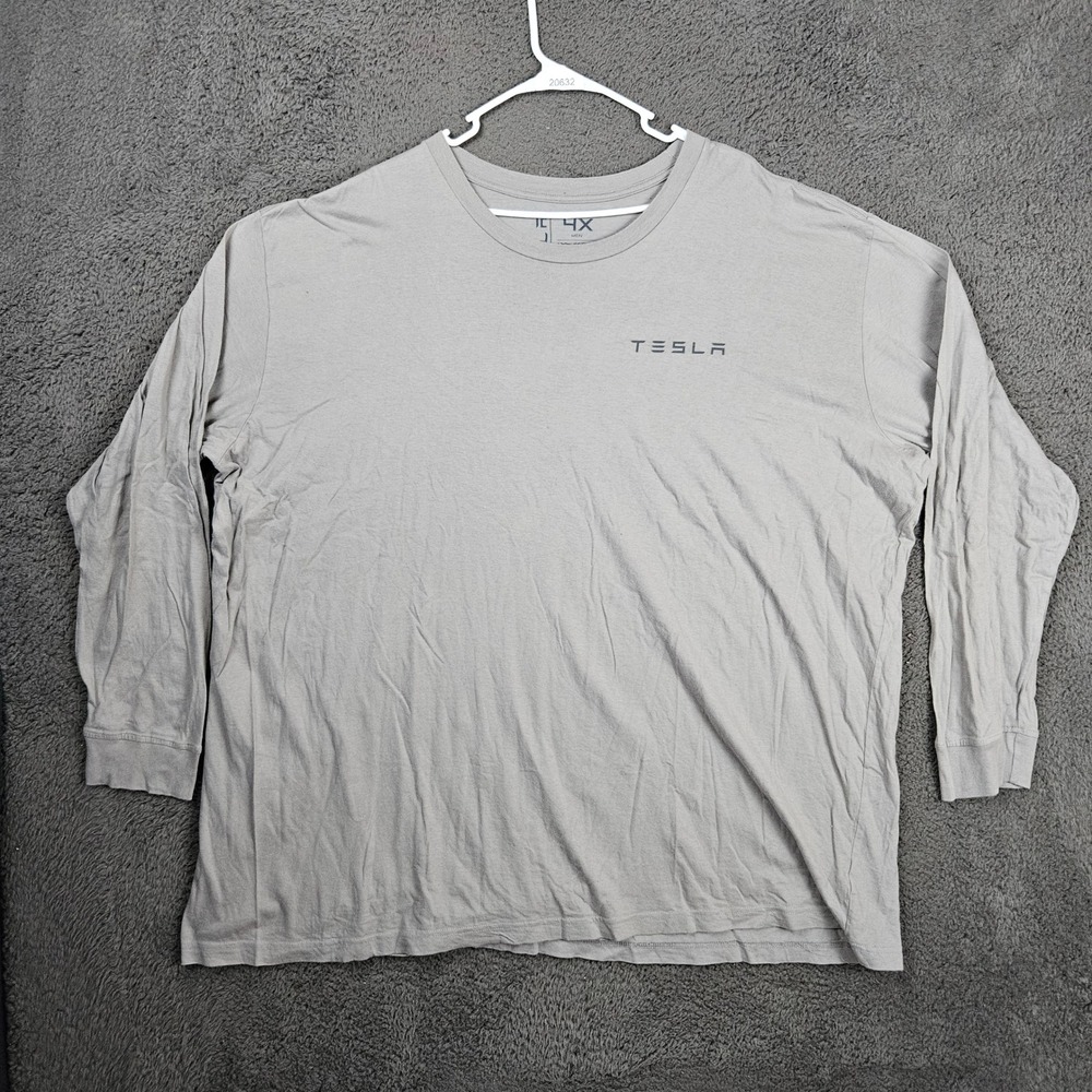 Tesla Mens Gray Long Sleeve Logo T-Shirt 100% Cotton Size 4X Big and Tall